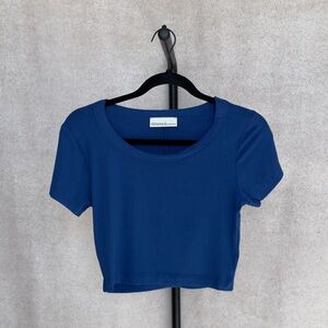 Zenana Outfitters Cobalt Blue Ribbed Women's Crop Top Classic Crew Neckline